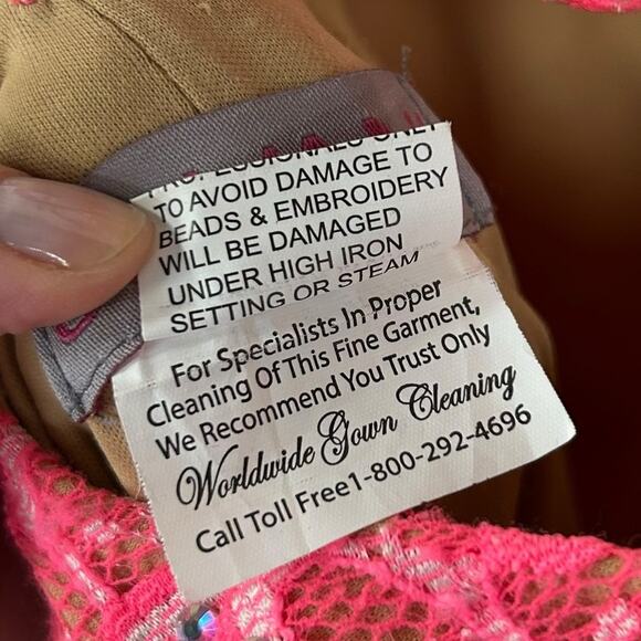 Jovani Pink Lace Halter Rhinestone Embellished Evening Gown 14 AS IS ALTERED - Picture 10 of 12